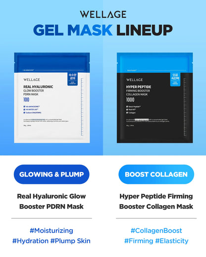 Wellage Real Hyaluronic Glow Booster PDRN Mask 5Ea | PDRN, Salmon DNA, Hyaluronic Acid, Hydrating Gel Mask, Korean Skin Care