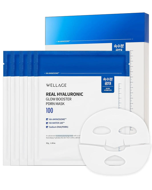 Wellage Real Hyaluronic Glow Booster PDRN Mask 5Ea | PDRN, Salmon DNA, Hyaluronic Acid, Hydrating Gel Mask, Korean Skin Care